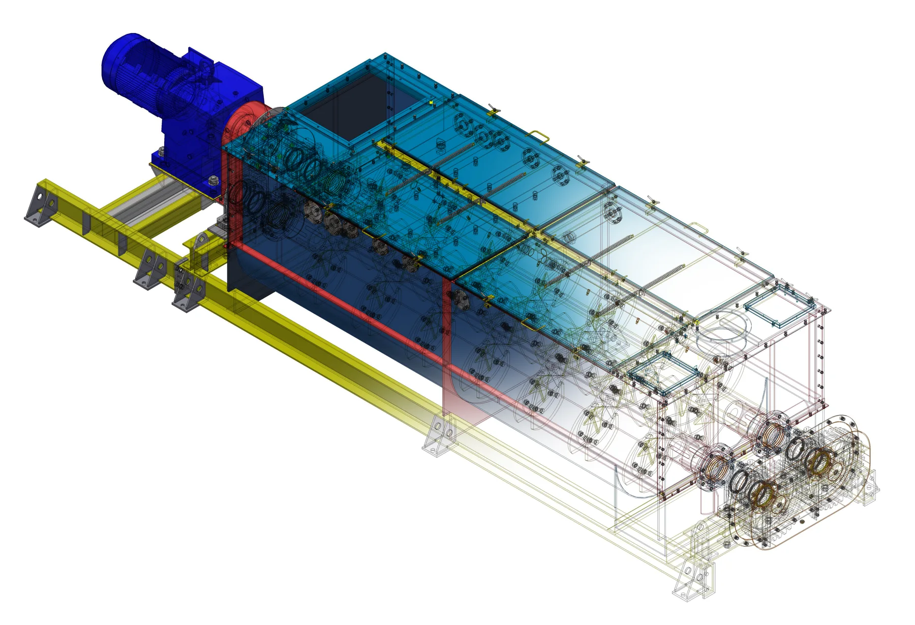 MBE EWB csigás nedvesítő berendezés Autodesk Inventor modellje tömörtest- és drótvázmegjelenítéssel